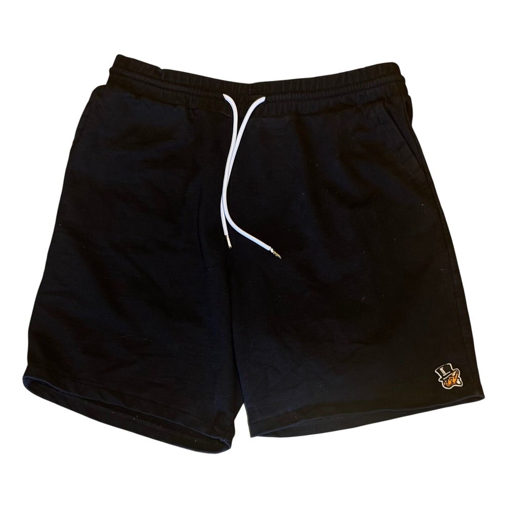 AKOO Mens Black Sweat Shorts XL Fox Top Hat Patch Drawstring RN98011 Streetwear